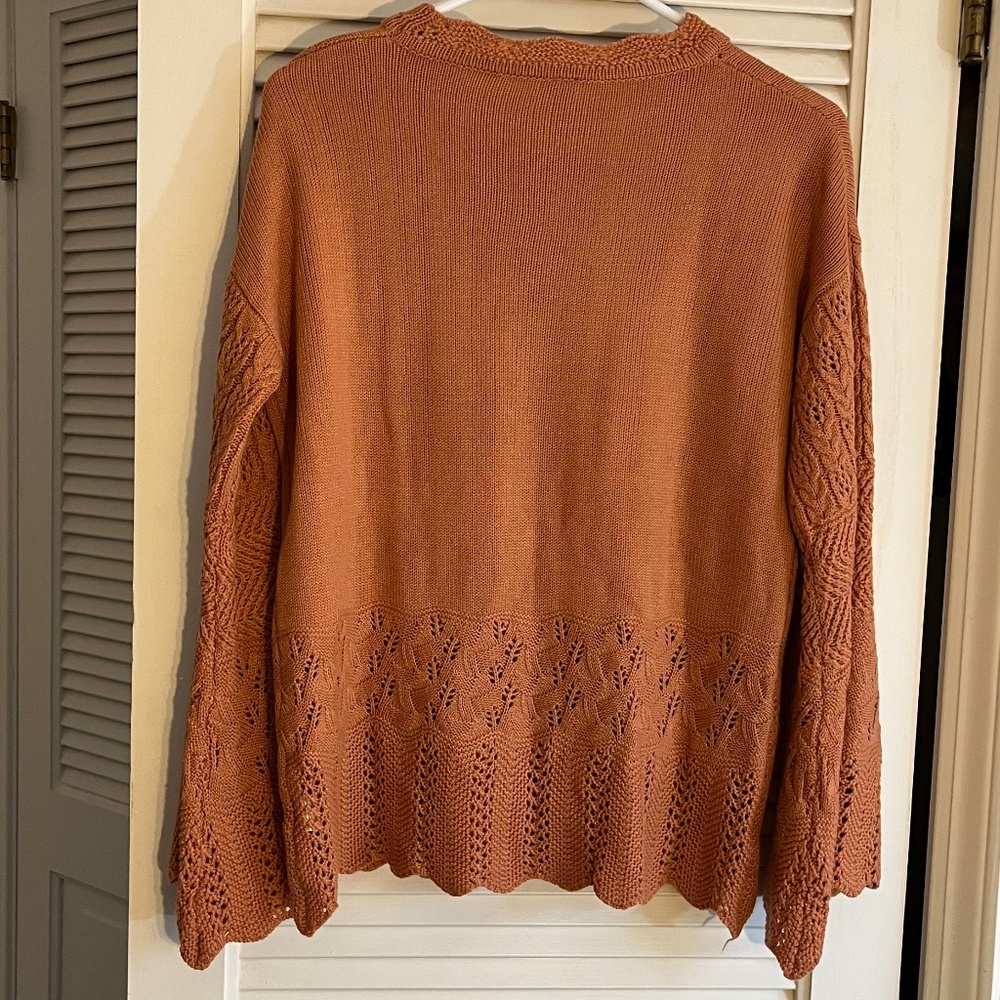 Paparazzy Cinnamon Brown Mock-Neck Sweater Crochet Arms Size M (est) - Picture 2 of 7